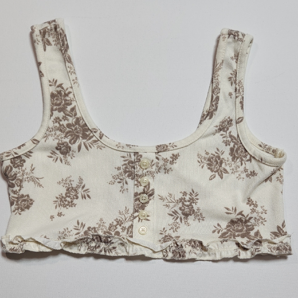 Altar’d State Intimates Floral Ruffle Hem Bralette Crop Tank Top Size Small